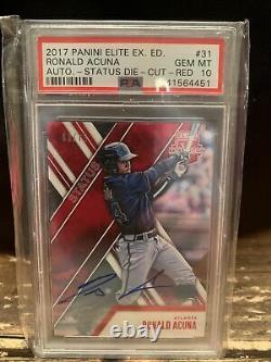 2017 Panini Elite Extra Edition Ronald Acuna On Card Rookie Auto Red Die Cut /75