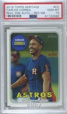 2018 Topps Heritage Special Edition Red Ink/69 Carlos Correa PSA 10 GEM MT Auto