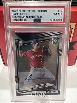 2022 Elite Extra Edition Prime Numbers Sig Auto B #12 Jace Jung 2/4 Jersey PSA 8