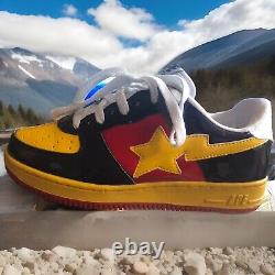 BAPE STA Mens 7/A Bathing Ape/ FS-001 Low Dark Blue/Yellowith Red Patent Leather