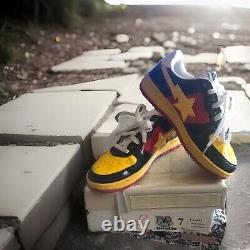 BAPE STA Mens 7/A Bathing Ape/ FS-001 Low Dark Blue/Yellowith Red Patent Leather