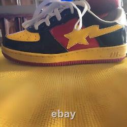 BAPE STA Mens 7/A Bathing Ape/ FS-001 Low Dark Blue/Yellowith Red Patent Leather