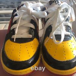 BAPE STA Mens 7/A Bathing Ape/ FS-001 Low Dark Blue/Yellowith Red Patent Leather