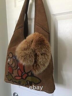 Fendi Special Edition Brown Zucchino Suede Squirrel Motif Fur Tail Hobo Bag
