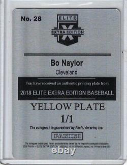 NOAH NAYLOR AUTO YELLOW PLATE 1/1 2018 Panini Elite Extra Edition #28 Indians