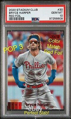 POP 3 2020 Stadium Club Bryce Harper PSA 10 Red Foil SP Color Match