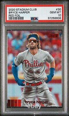 POP 3 2020 Stadium Club Bryce Harper PSA 10 Red Foil SP Color Match