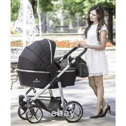 Venicci Pram Special Silver Edition 3 in 1 Travel Baby Pushchair System Black