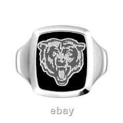 Édition spéciale Chicago Bears avec bague pour homme en moissanite blanche taillée unique en argent 925