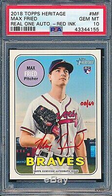 Max Fried 2018 Heritage Haut Topps Special Edition # Auto Real One / 69 Psa 10 Rouge
