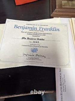 Poupée Vintage de Benjamin Franklin avec image vivante, 11 pouces de haut, neuve et complète avec COA