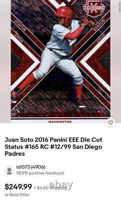 Statut Panini Elite Édition Extra 2016 Juan Soto Rookie Rc Die Cut #'d /99