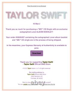 Taylor Swift & Signe Autographed Lover CD Livret Unique Et Picture Disc
